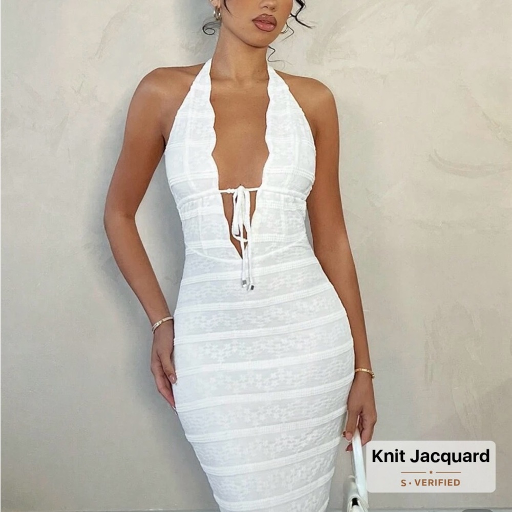 SHEIN White Knit Jacquard Halter Maxi Dress